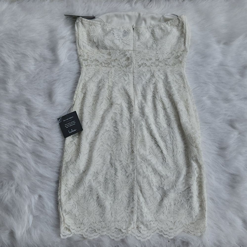 Lulu's NWT Strapless Lace Mini Dress Style #11214L Cream Ivory Medium - Picture 5 of 8